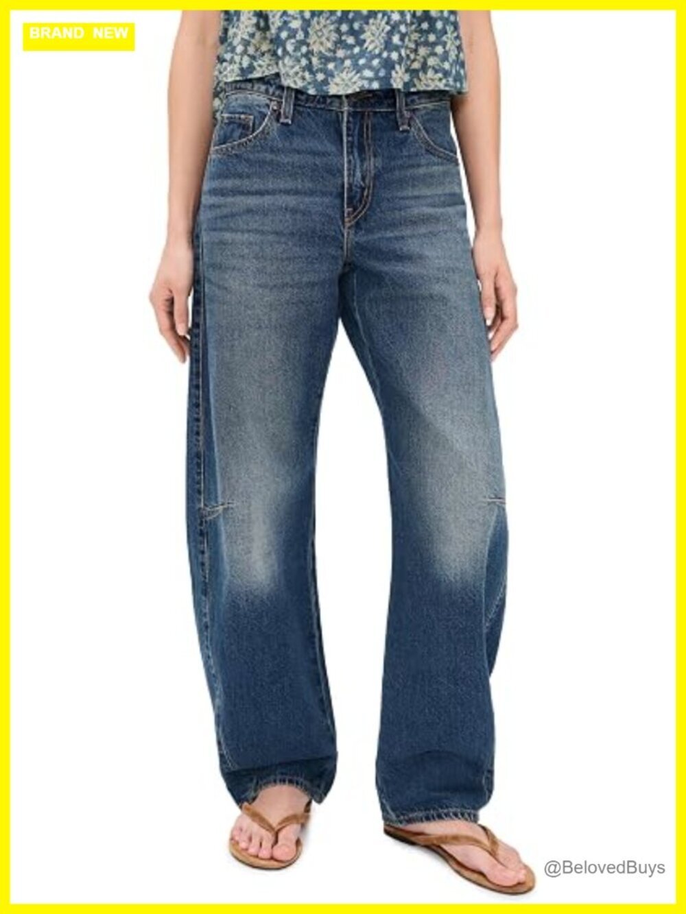 Curved-Leg Mid Rise Jeans with Knee Darts Loose Fit